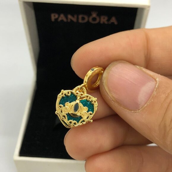 ✨🔥Pandora Cinderella's Carriage & Heart Double Gold-Plated Dangle Charm